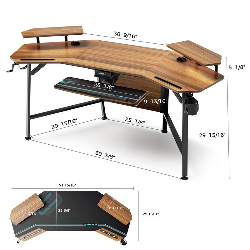 72" Large Gaming Desk Black Multifunctional Computer Desk with Keyboard Tray