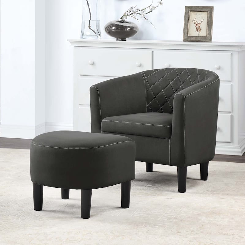 Convenience Concepts Take a Seat Roosevelt Accent Chair with Ottoman - Dark Gray Microfiber