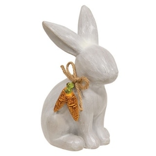 Carved Look Gray Resin Bunny w/Carrot Bow - 6” x 3” x 5.50” in. - Bed ...