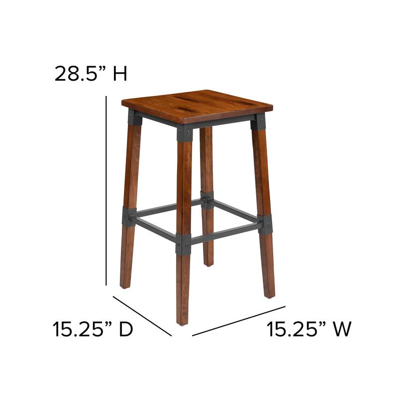 2 Pack Commercial Grade Rustic Industrial Style Backless Wood Barstool