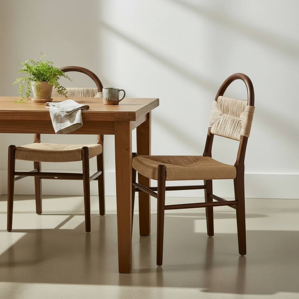 Christopher Knight Home - Modern Solid Ruberwood Dining Chair Set with Handwoven Paper Rope Seat and Back