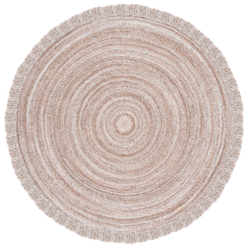 SAFAVIEH Hand-Woven Braided Kavita Country Rug with Fringe - 5' Round - Natural