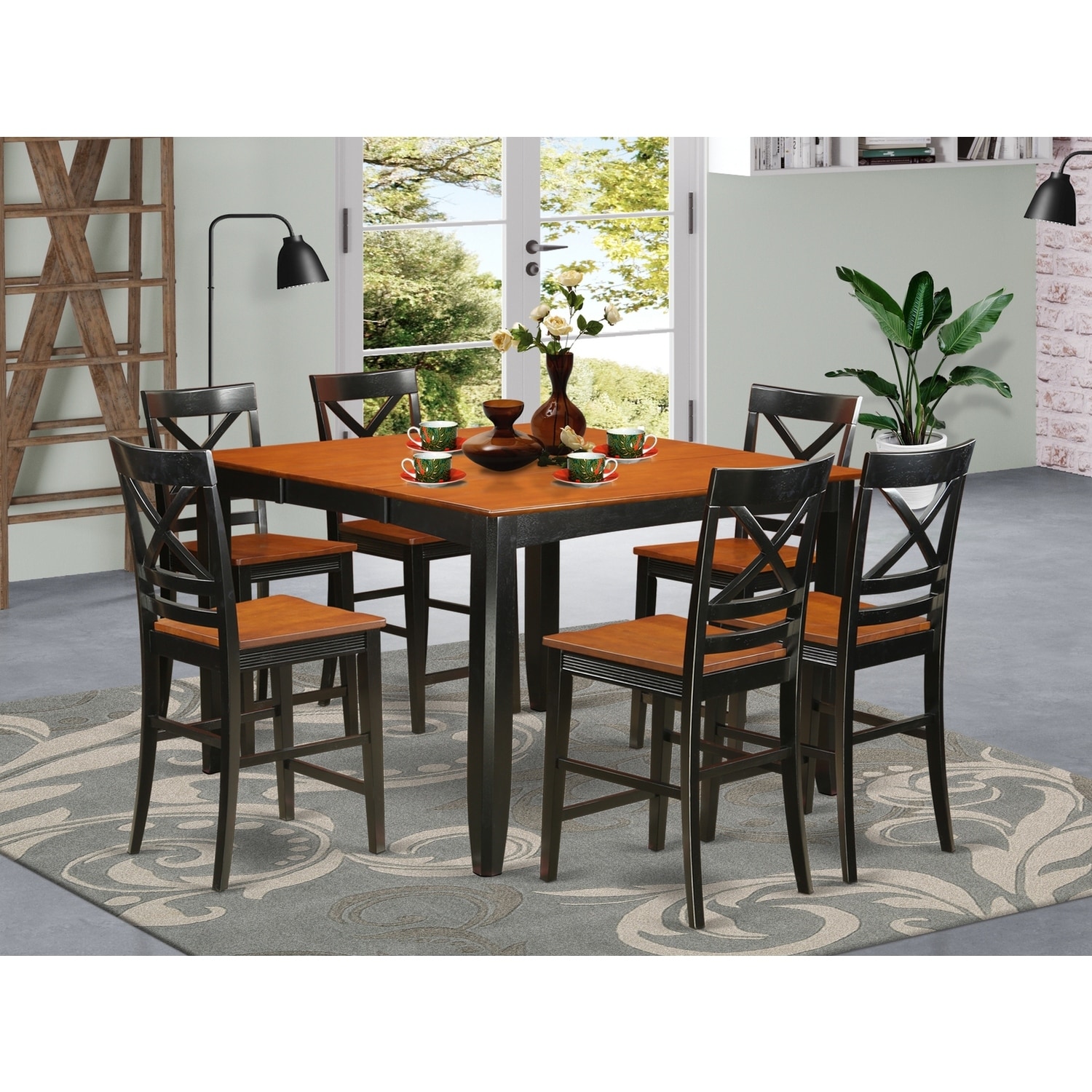 Counter Height Pub Set 9 Piece - Kitchen Dining Table & Chairs - Modern Design - 54x54 Inch