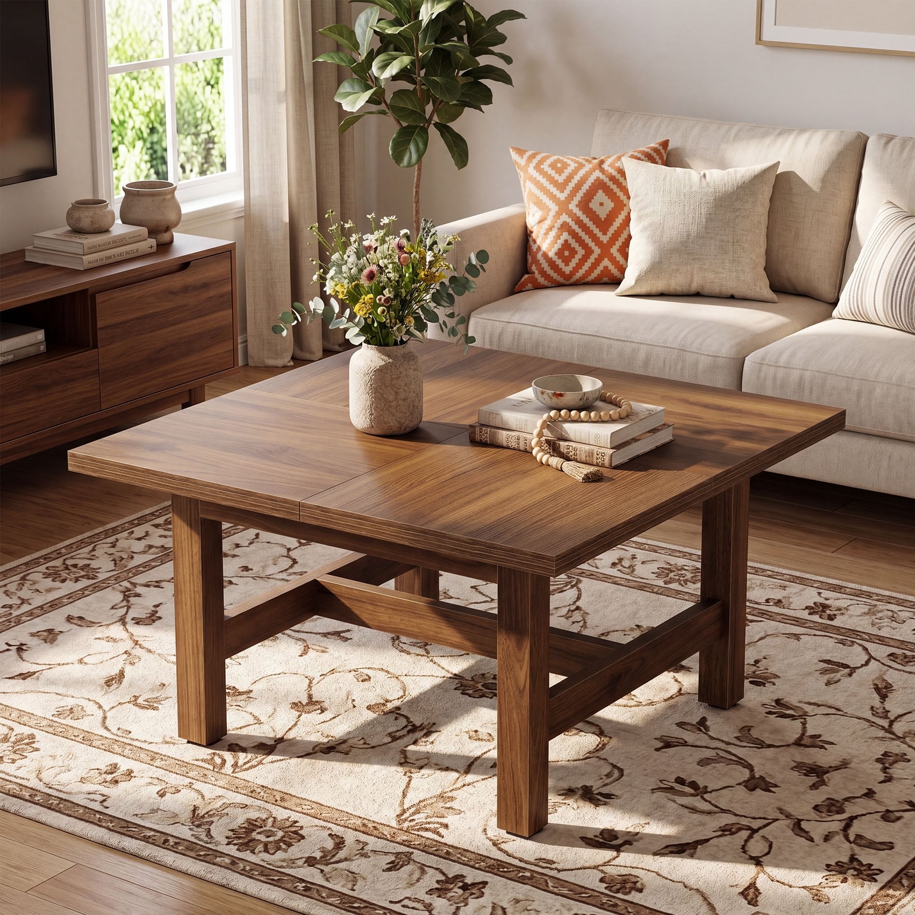 Square Coffee Table for Living Room, Farmhouse 31" Center Table for Home Office, Small Apartment