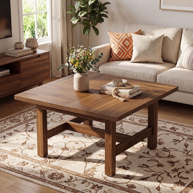 Square Wood Coffee Table for Living Room, 31" Farmhouse Center Table