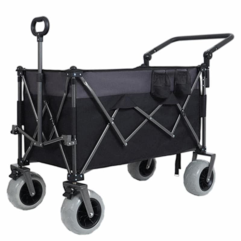 Multi-Functional Push-Pull Folding Wagon Cart with Rotating Handle & 9"x4" Beach Tires - Black