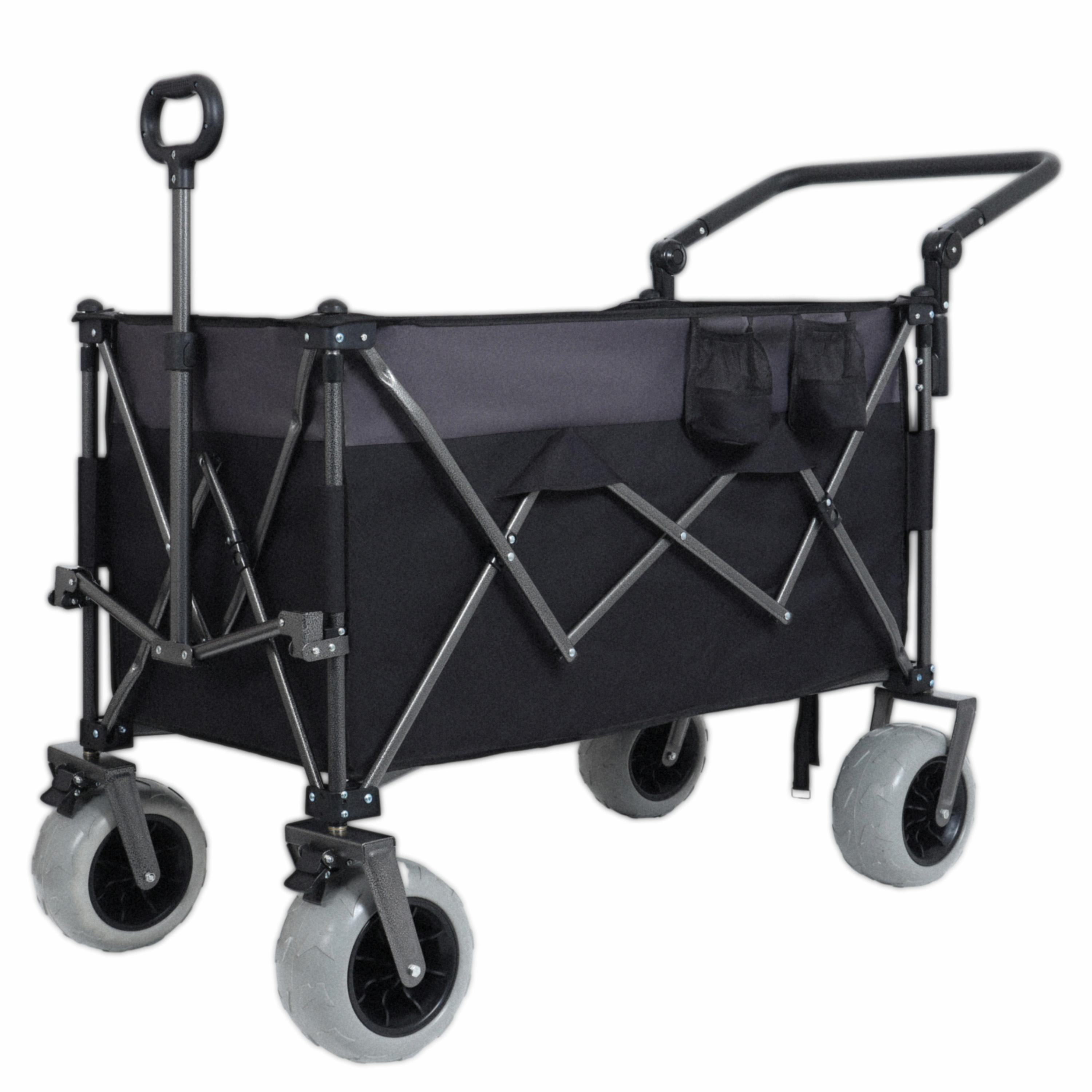 Multi-Functional Push-Pull Folding Wagon Cart with Rotating Handle & 9"x4" Beach Tires