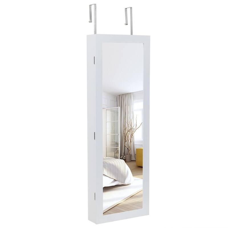 4-Layer Shelf, 2 Drawers, 8 Blue LED Lights, Jewelry Storage Mirror Cabinet