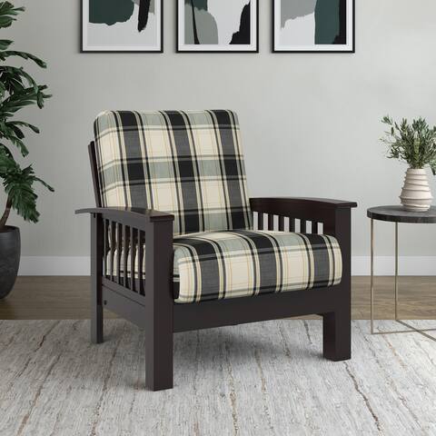 The Gray Barn Mercy Brown/ Black Plaid Mission-style Arm Chair with Exposed Wood Frame