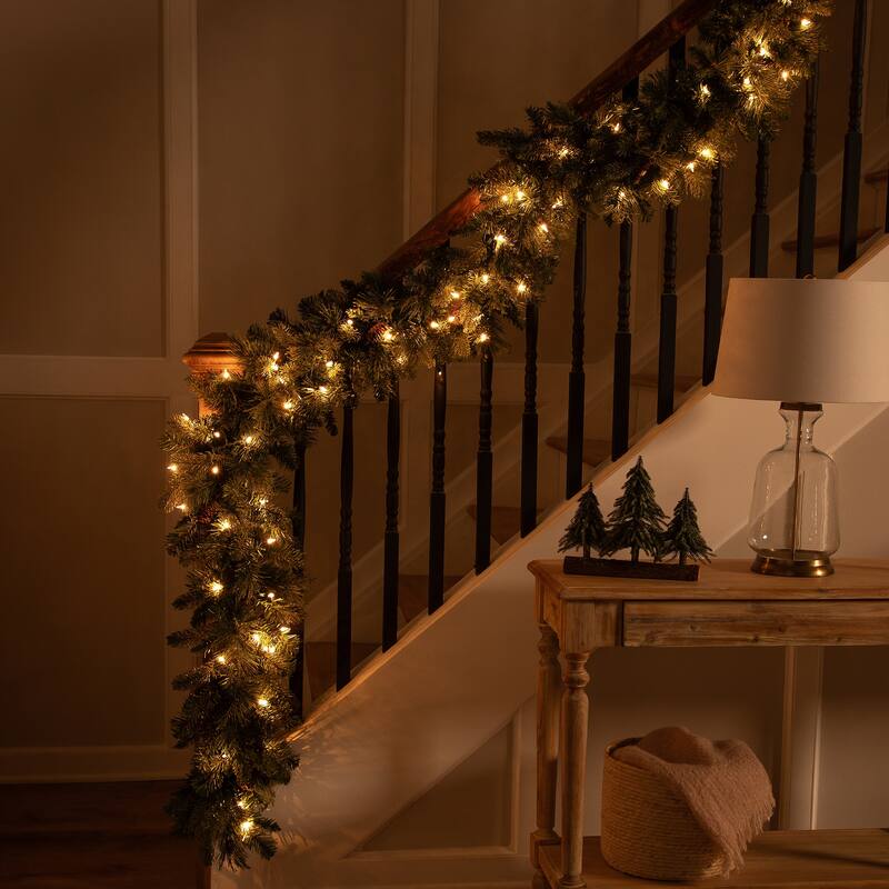 Pre-Lit Flocked Mixed Pine and Pine Cones Artificial Christmas Garland - 9' x 14" - Clear Lights