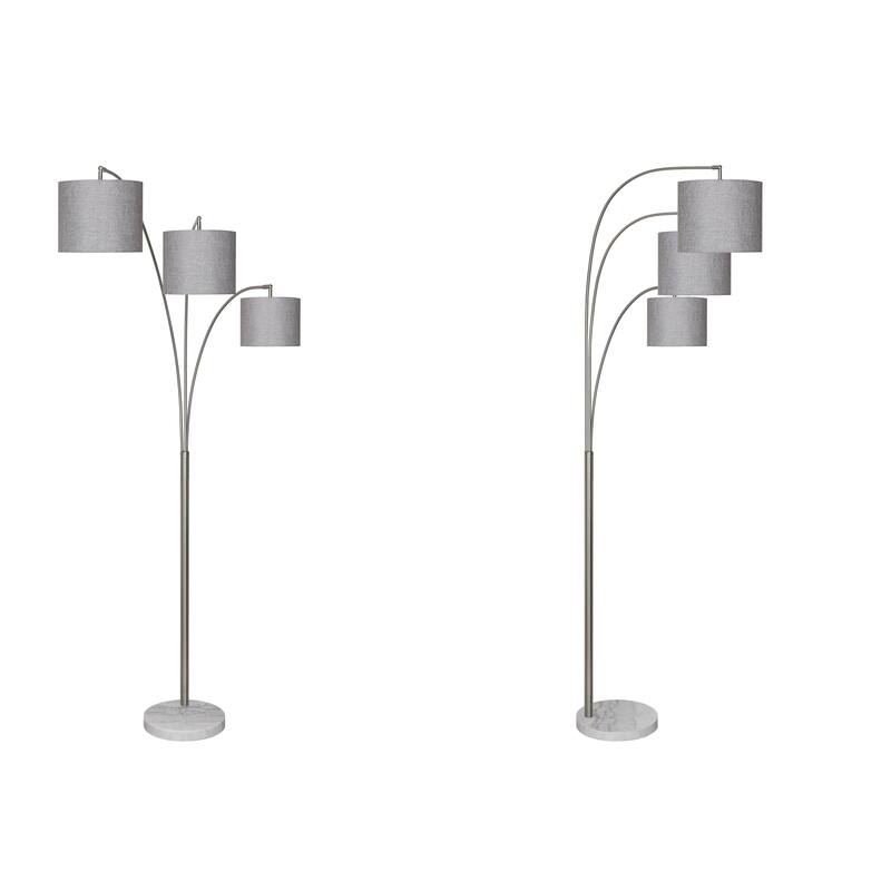 Lux Lighting 80" Modern 3 Lamp Shade, Silver Tree Floor Lamp with Marble Base - 3-Way switch