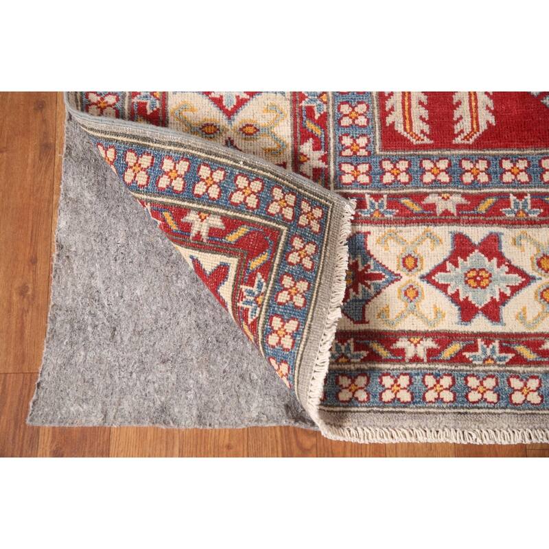 Kazak Area Rug Hand-Knotted Geometric Grey Wool Carpet - 6'9" x 9'8"