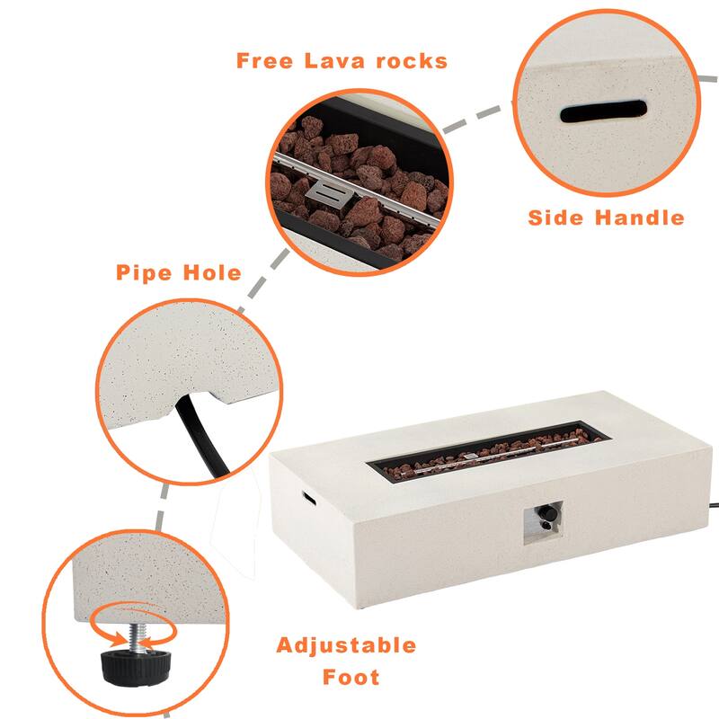 COSIEST Outdoor Rectangle Concrete Fire Pit Table (50,000 BTU)