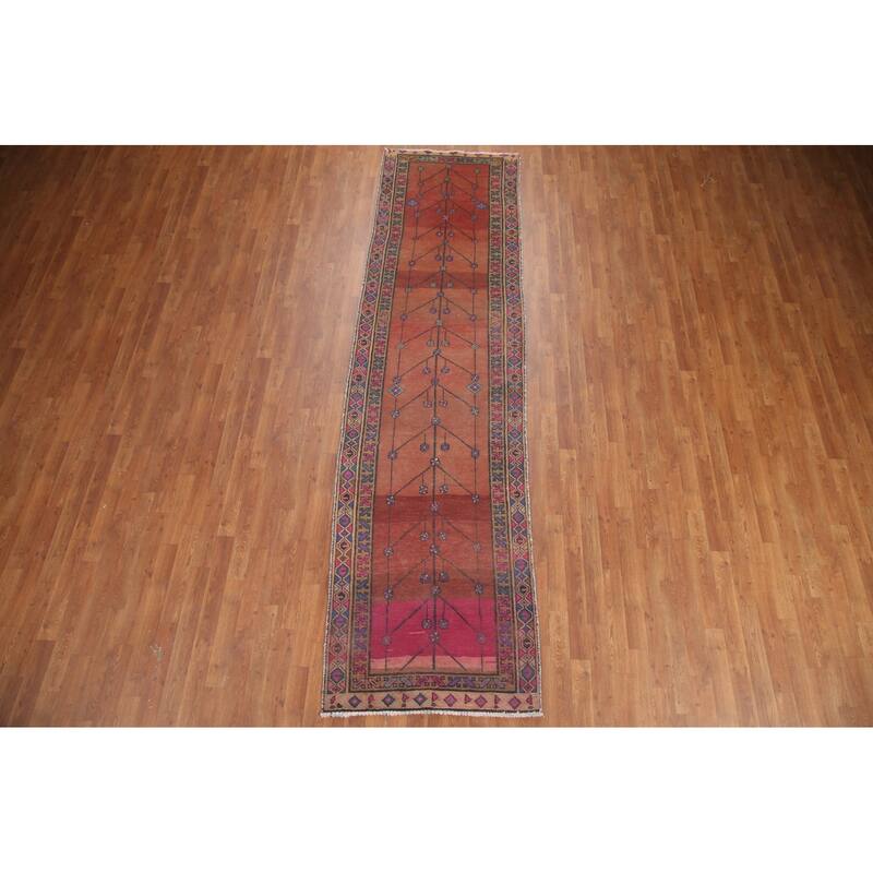 Hand Knotted Oriental 100% Wool Carpet Traditional Tribal Oranges & Rust Sirjan Runner Rug - 11' 3'' X 3' 0''
