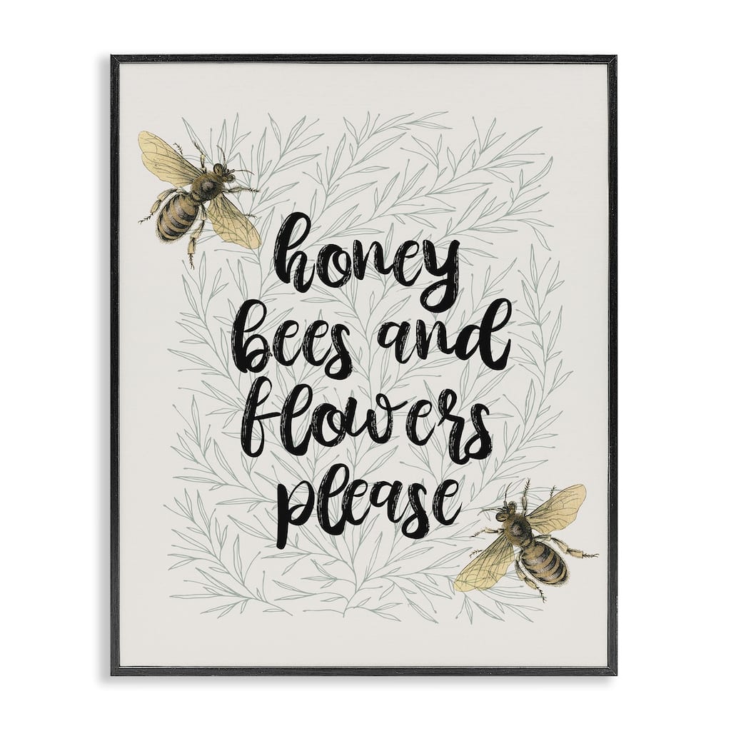 Stupell Honey Bees & Flowers Please Framed Giclee Art Design By Lil' Rue