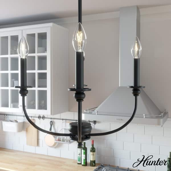 slide 2 of 11, Hunter Southcrest Chandelier - Entry, Dining Table, Kitchen Island - Farmhouse, Transitional, Candle 18" -4 Light - Black
