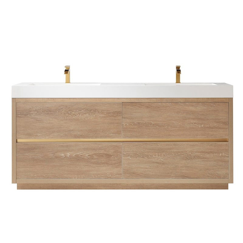 Huesca Double Bath Vanity with Composite Sink Top without Mirror - 72in. - North American Oak