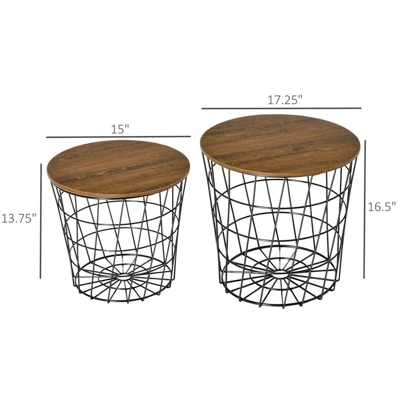 Set of 2, Nesting Tables, Round Accent Side Tables with Removable Top