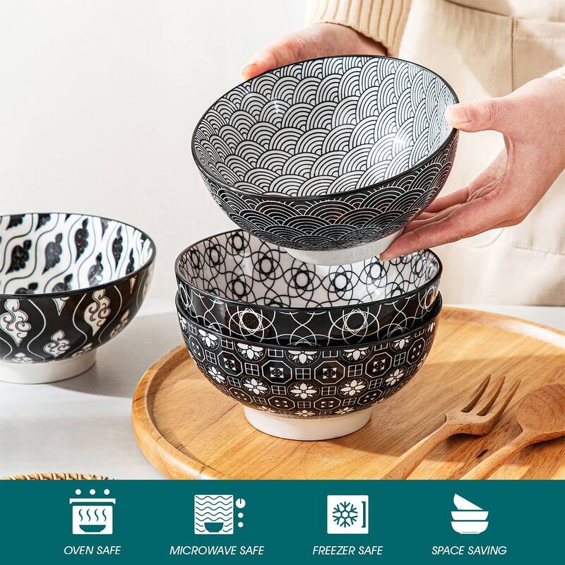 vancasso Macaron Porcelain 23Oz. Oriental Cereal Bowls Set