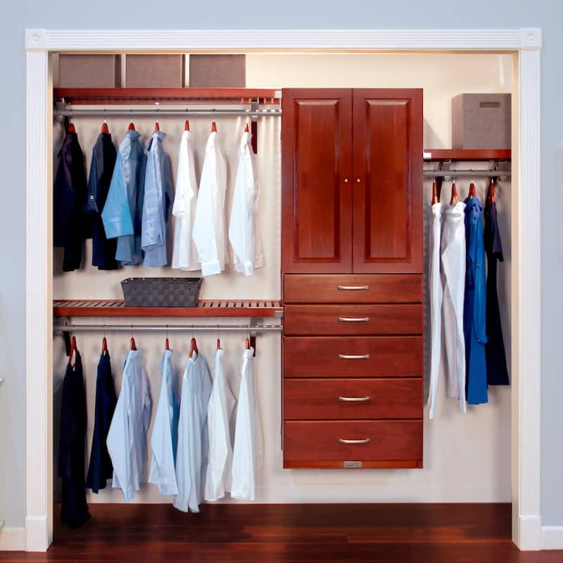 John Louis Home Solid Wood Walk-In Closet System with 5-Drawers and Raised Panel Doors Red Mahogany - Red Mahogany