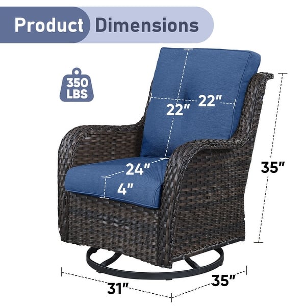 dimension image slide 3 of 6, Gymojoy Outdoor Rattan Wicker Swivel Chair with Cushion (Set of 2)