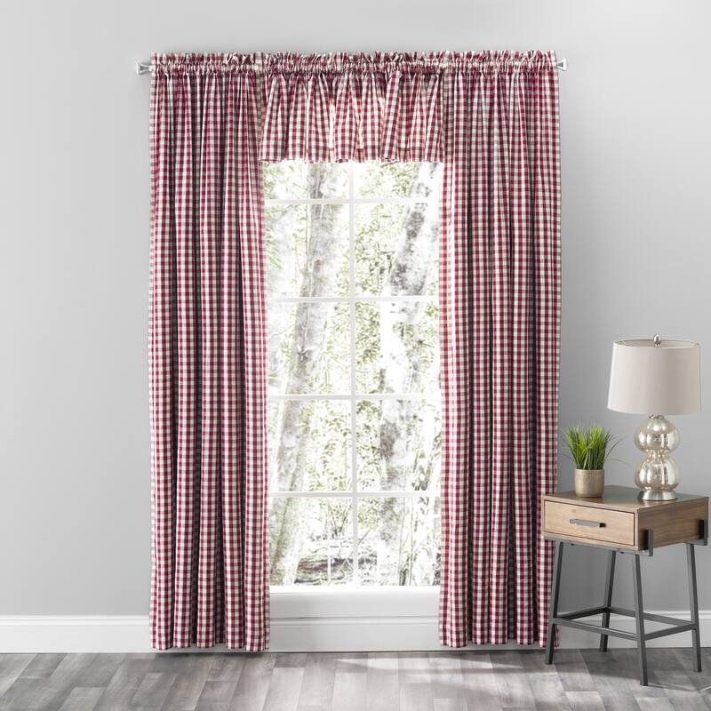 Checkmate Cotton Rod Pocket Tailored Curtain Pair w/Tiebacks or Tailored Valance