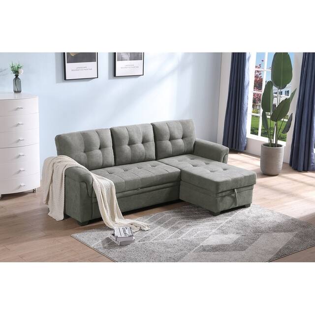 Connor Fabric Reversible Sectional Sleeper Sofa Chaise with Storage - Light Grey