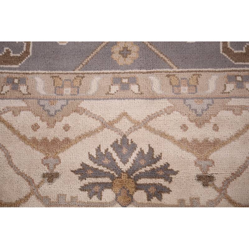 Gray Oushak Indian Rug Hand-Knotted Transitional Floral Wool Carpet - 9'1"x 11'7"