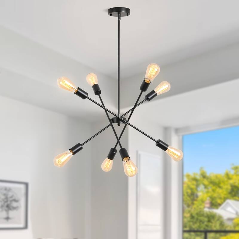 23.07 in. 8-Light Rustic Sputnik Chandelier, Linear Chandelier, Classic Semi Flush Mount Chandelier for Dining Room Living Room - Black