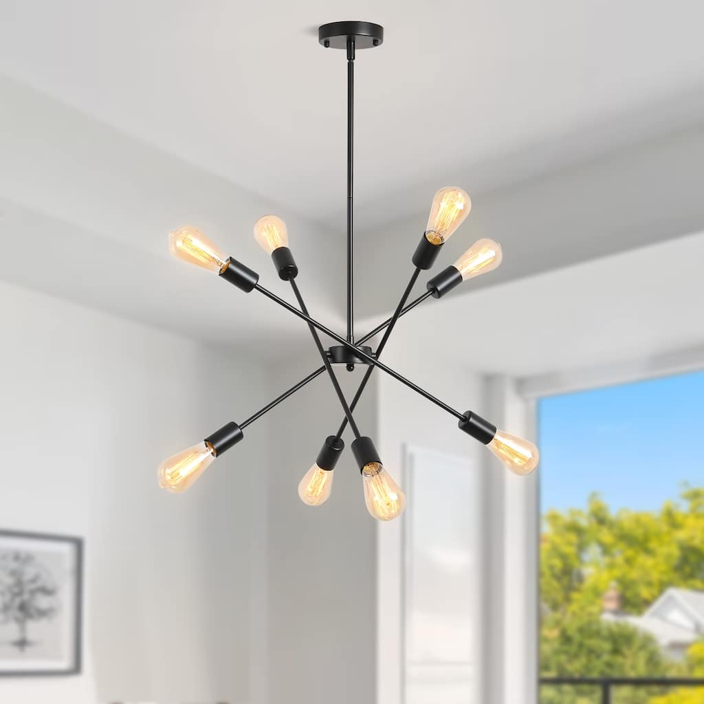 23.07 in. 8-Light Rustic Sputnik Chandelier, Linear Chandelier, Classic Semi Flush Mount Chandelier for Dining Room Living Room