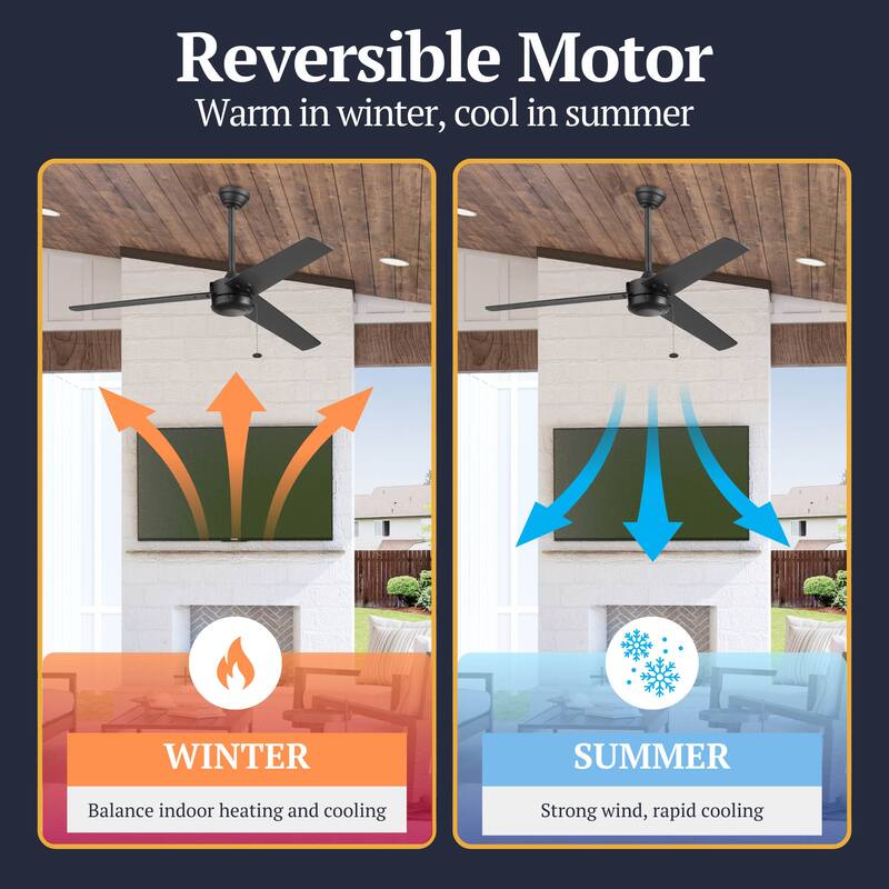 52" Prominence Home Tenant Contemporary Indoor Outdoor Ceiling Fan, No Light, Pull Chain, Dual Mounting, Dual Finish Blades