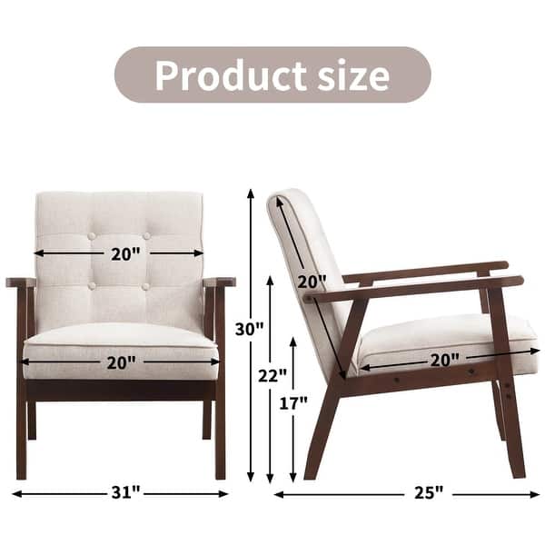 dimension image slide 1 of 3, Ebello Mid-Century Modern Upholstered Leather Accent Chair with Solid Wood Frame