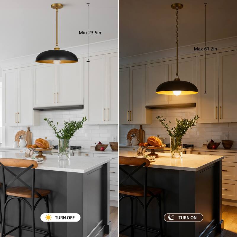 1 -Light Farmhouse Metal Dome 15.7inch Kitchen Hanging Pendant Light