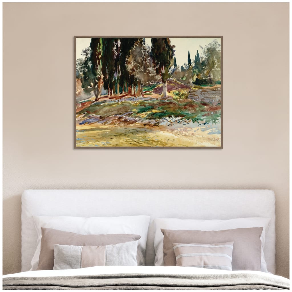 Kate and Laurel Cypress Trees at San Vigilio Lake Garda John Singer Sargent by Nostalgia Prints Framed Canvas Wall Art Print