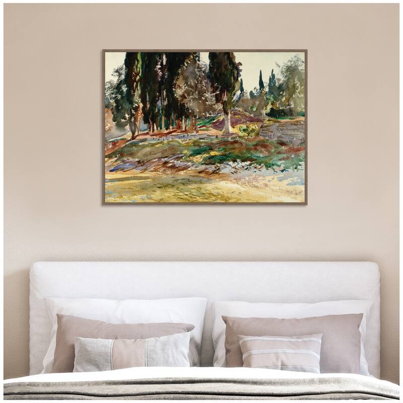 Kate and Laurel Cypress Trees at San Vigilio Lake Garda John Singer Sargent by Nostalgia Prints Framed Canvas Wall Art Print