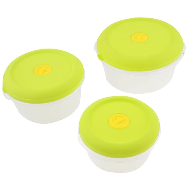 Unique Bargains Microwave Oven Yellowgreen Case Clear Airtight Round Shape Kitchen Ware Set 3pcs