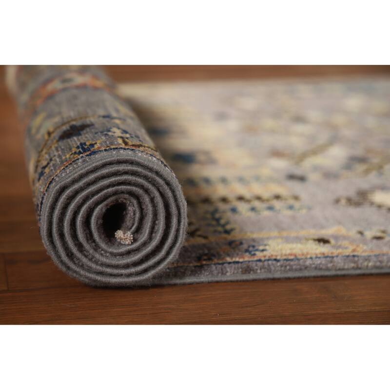 Hand Knotted Oriental 100% Wool Carpet Transitional Floral Greys & Charcoal Oushak Runner Rug - 9' 9'' X 2' 10''