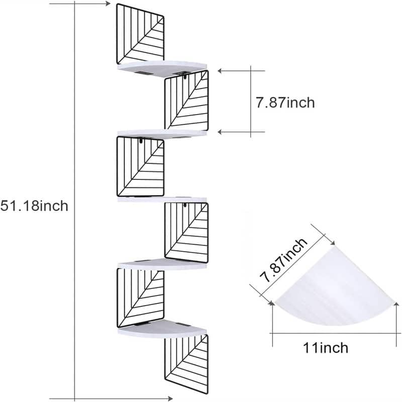 Corner Shelf Wall Mount of 5 Tier - 7.87"D x 7.87"W x 51.18"H