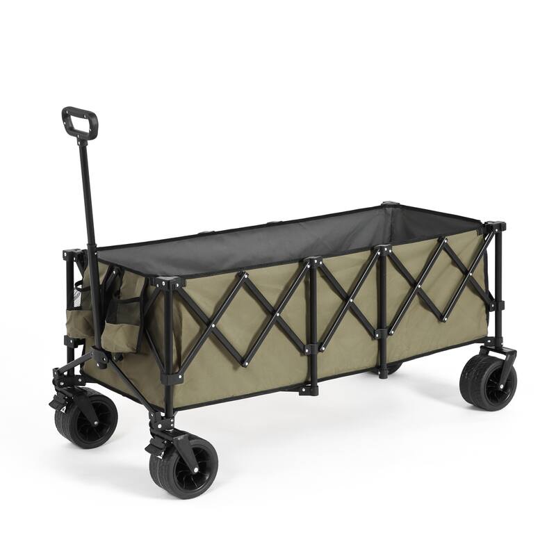 Foldable Wagon with All-Terrain Wheels & Drink Holders, 220lb Capacity - Green