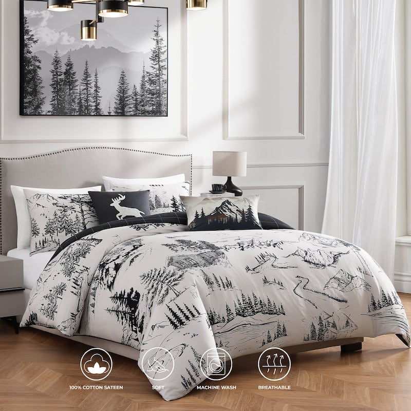 Bebejan Rocky Mountains 100% Cotton Sateen 5 Piece Reversible Comforter Set