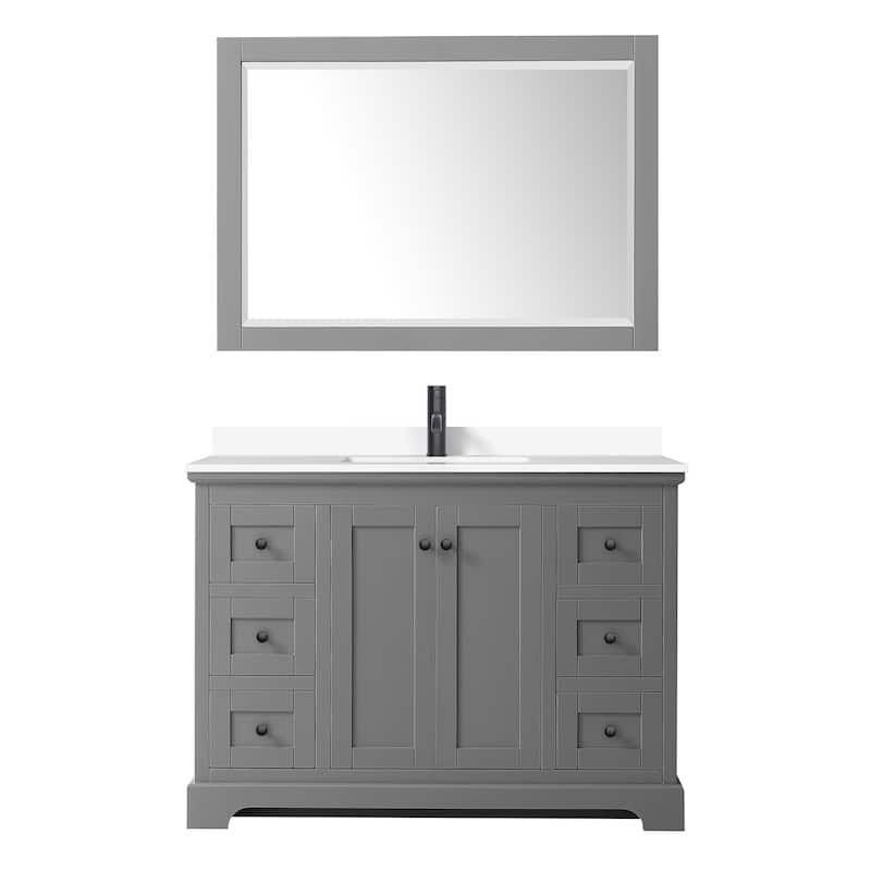 Avery 48 Inch Single Vanity, Cultured Marble Top, 46 Inch Mirror