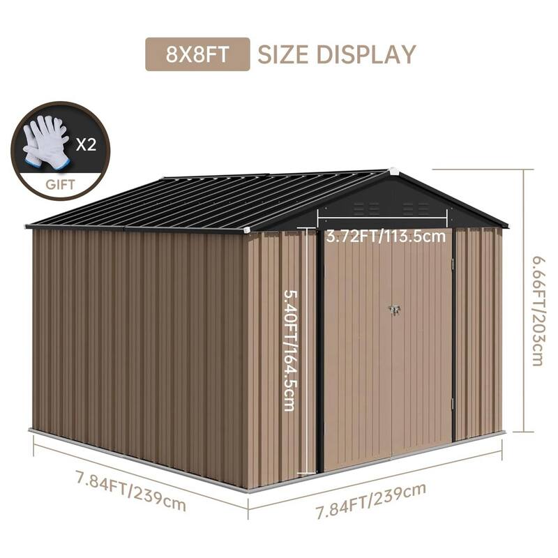 Outdoor Metal Storage Shed with Lockable Doors and Sloping Roof