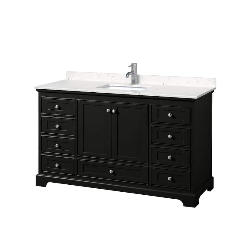Wyndham Collection Deborah 60" Free Standing Single Basin Vanity Set - Dark Espresso / Carrara Cultured Marble Top /