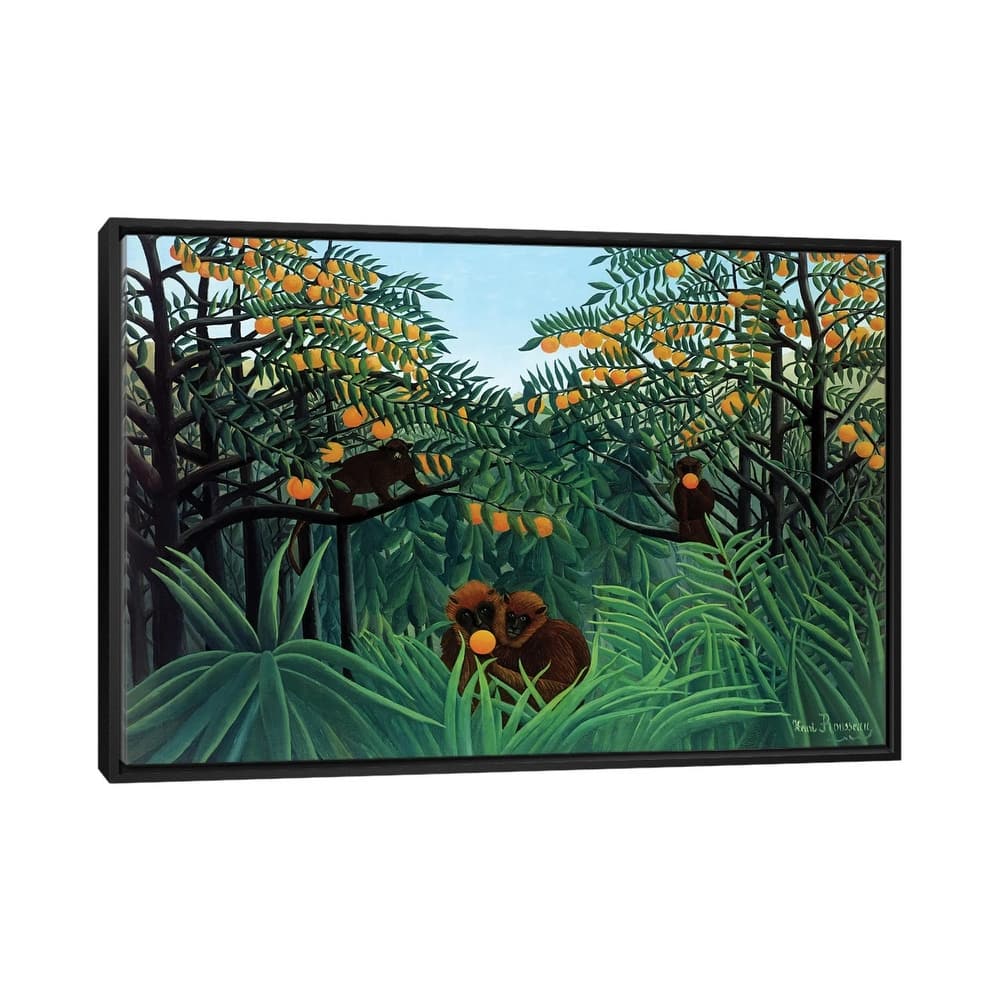 iCanvas "Monkeys In The Jungle, 1910" by Henri Rousseau Framed Canvas Print