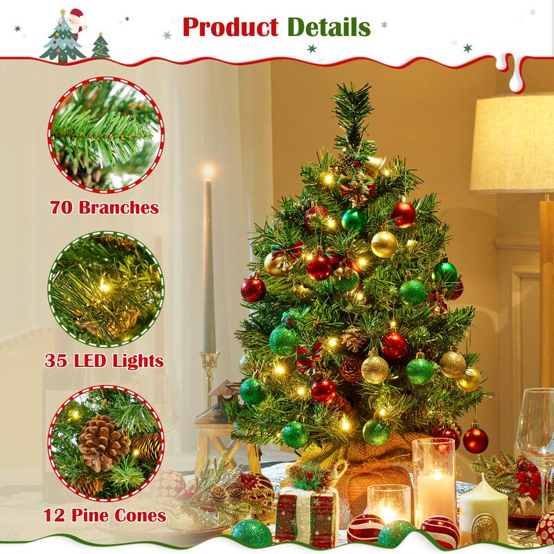 Yaheetech Set of 2 2ft/3ft Tabletop Christmas Trees with Warm White LED Lights