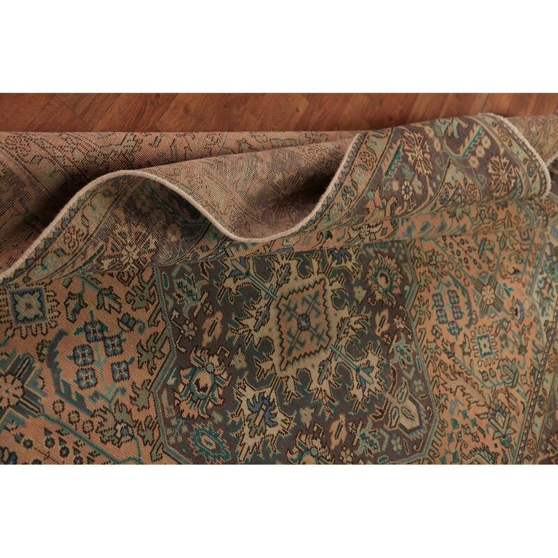 Handmade Tabriz Persian Vintage Area Orange Wool Carpet - 6'7" x 9'9"