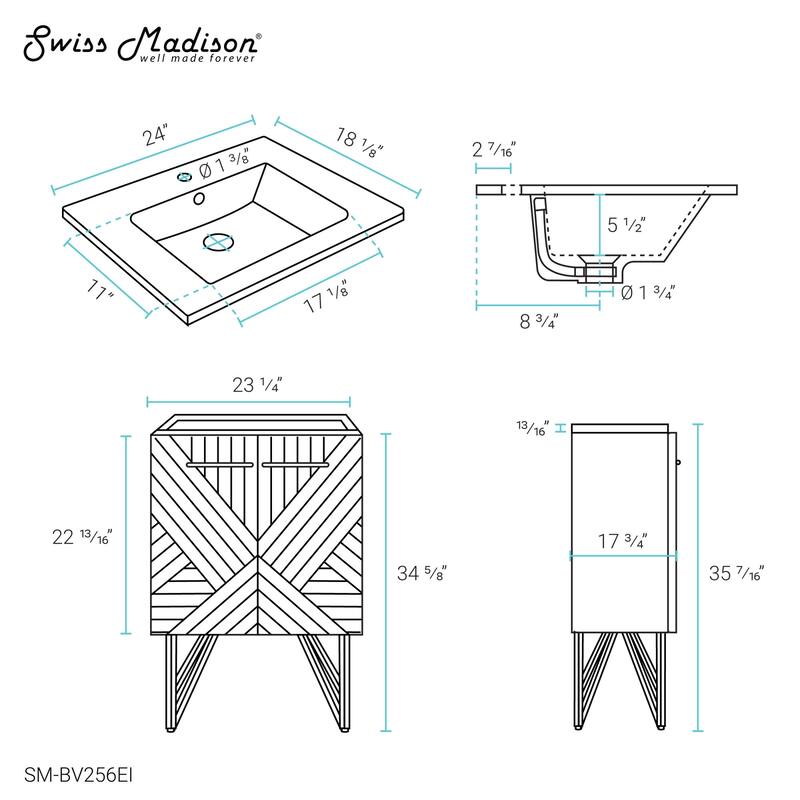 Swiss Madison SM-BV256 Annecy 24" Free Standing Single Basin Vanity