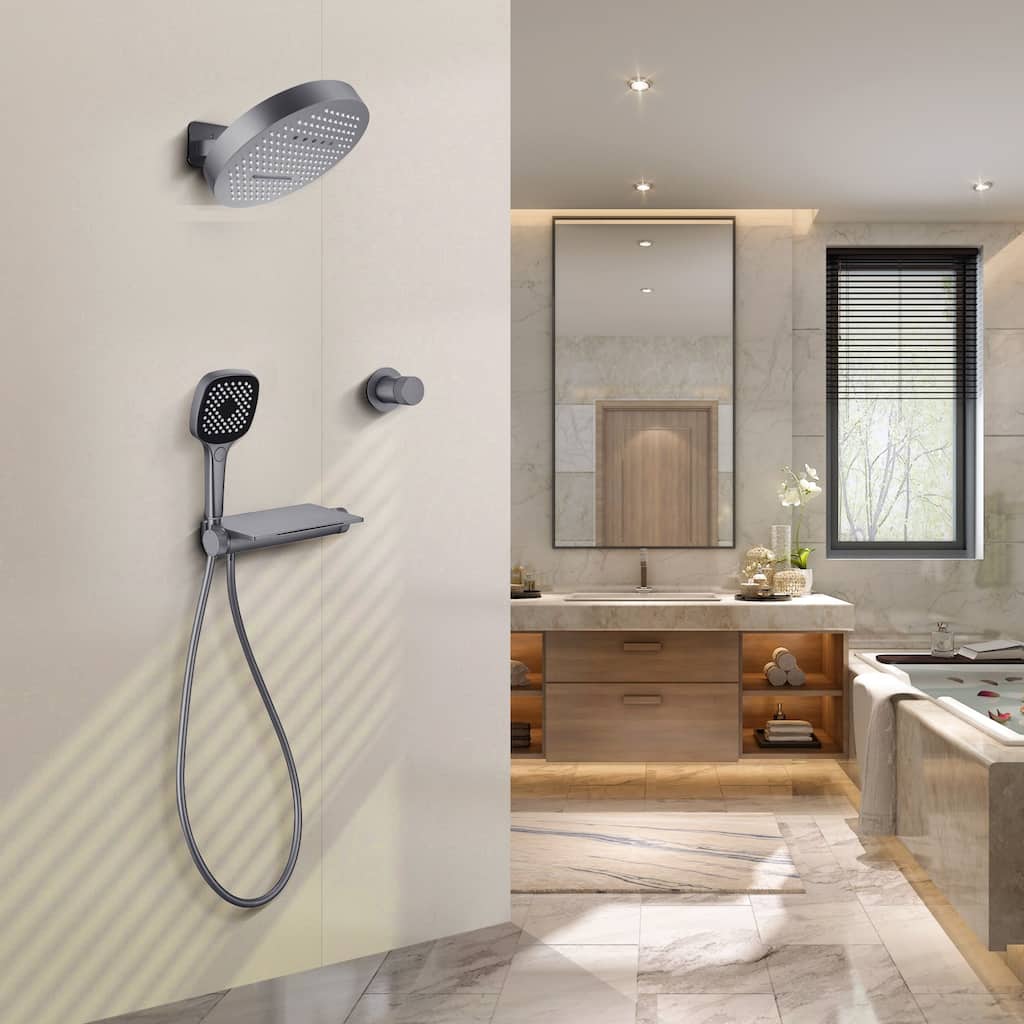 Modland 3-Function Shower System - Gunmetal/Matte Black, Bathtub Spout, 10-Grade Salt Spray