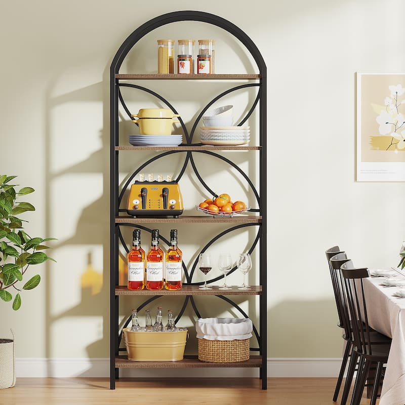 5-Tier Open Bookshelf, 75 Inch Arched Bookcase Shelf