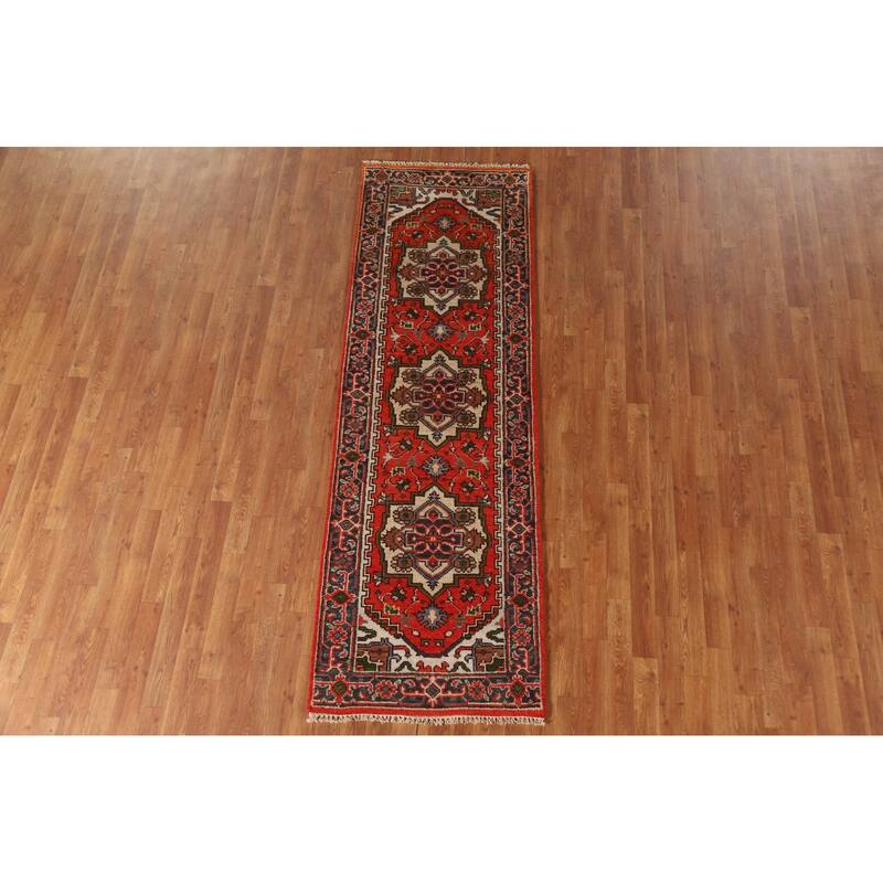 Geometric Heriz Indian Runner Rug Hand-knotted Wool Carpet - 2'7"x 8'0"